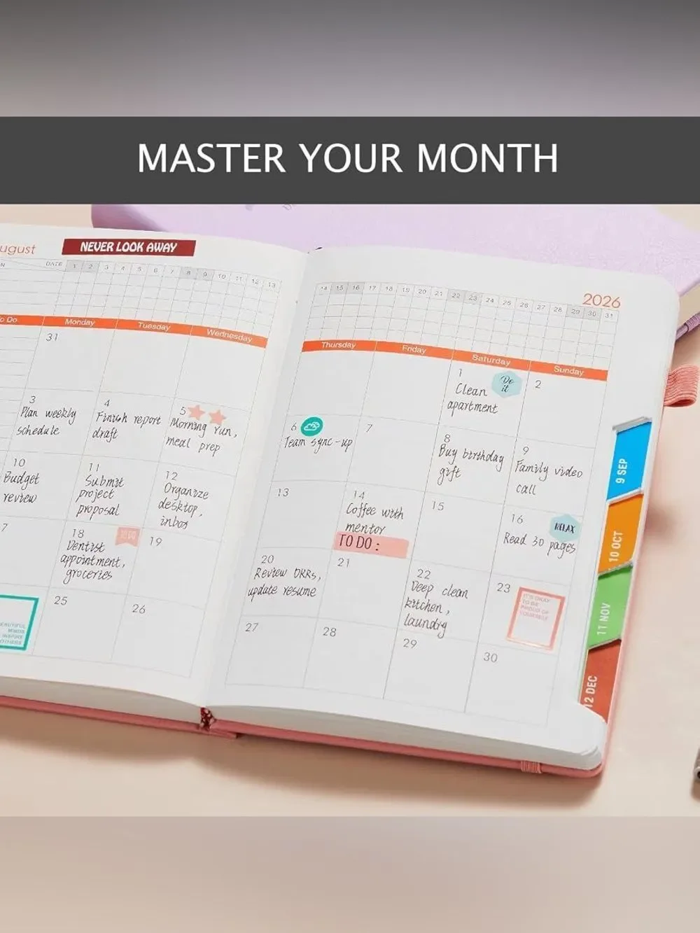 Plannity 2026 Daily & Monthly Pro Planner - Yellow and Teal Faux Leather Binder